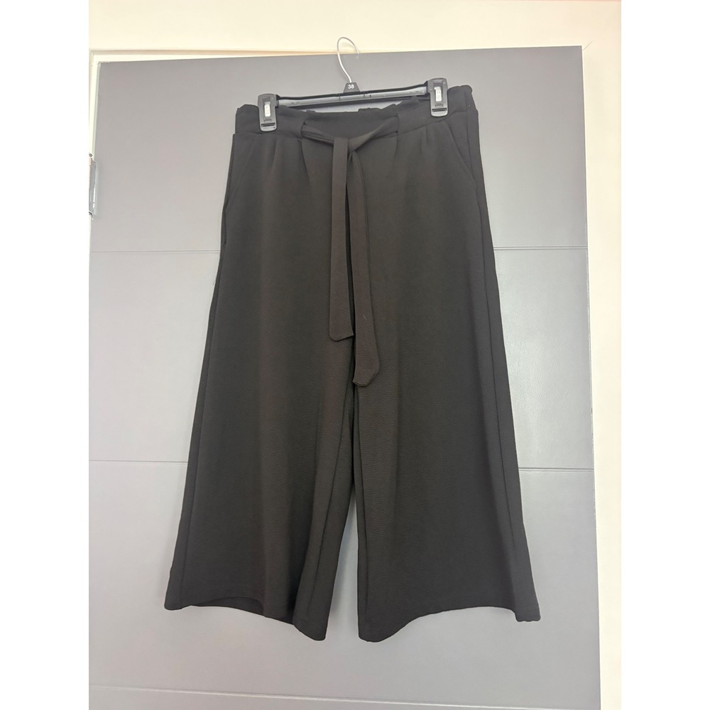 Hot Kiss Black Wide Leg Culotte Pants Paperbag Waist Tie Front Cropped Large